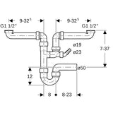 Geberit Rohrbogengeruchsverschluss für zwei versetzte Spülbecken, mit Winkelschlauchtülle, Abgang horizontal: d=50mm, G=1 1/2″, weiß-alpin