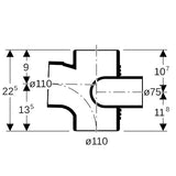 Geberit Silent-db20 Schachtbogenabzweig 88,5° links: d=110mm, d1=110mm, d2=75mm
