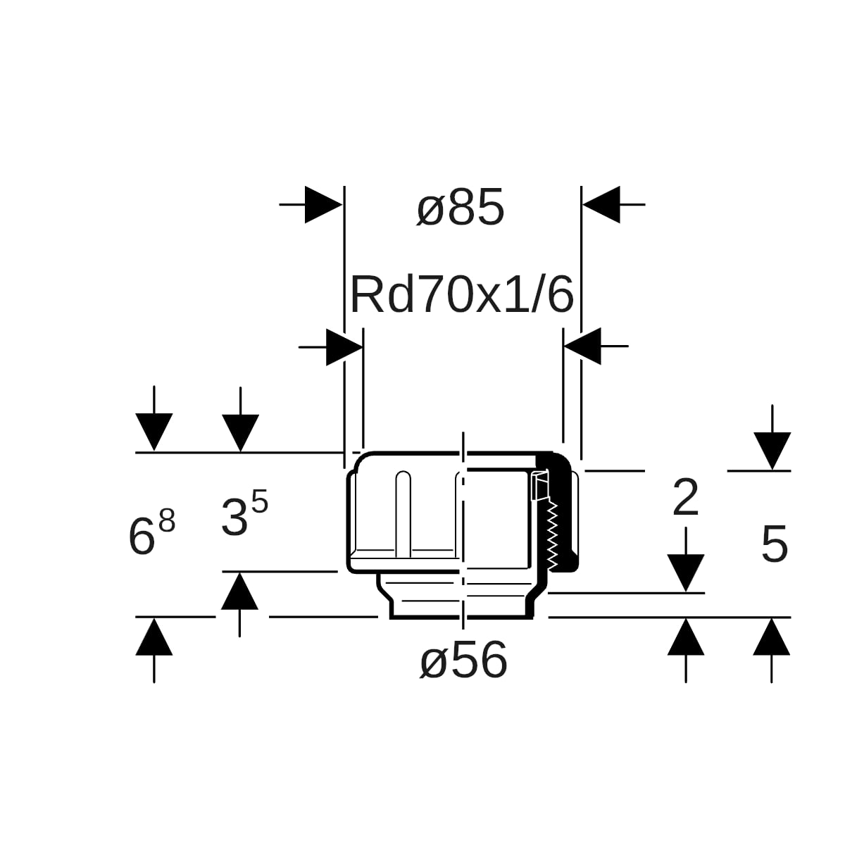 Geberit PE Gewindestutzen mit Quetschverschraubung aus Polyethylen (PE-80), schwarz, gerade, mit EPDM-Dichtung