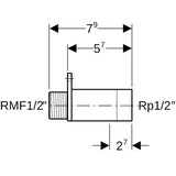 Geberit Anschluss gerade mit Außengewinde MF 1/2": CC499K, RMF=1/2″, Rp=1/2″, L=5.7cm