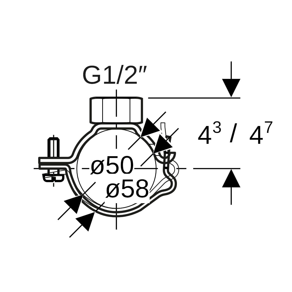 Rohrschelle mit Gewindemuffe G 1/2", verstellbar