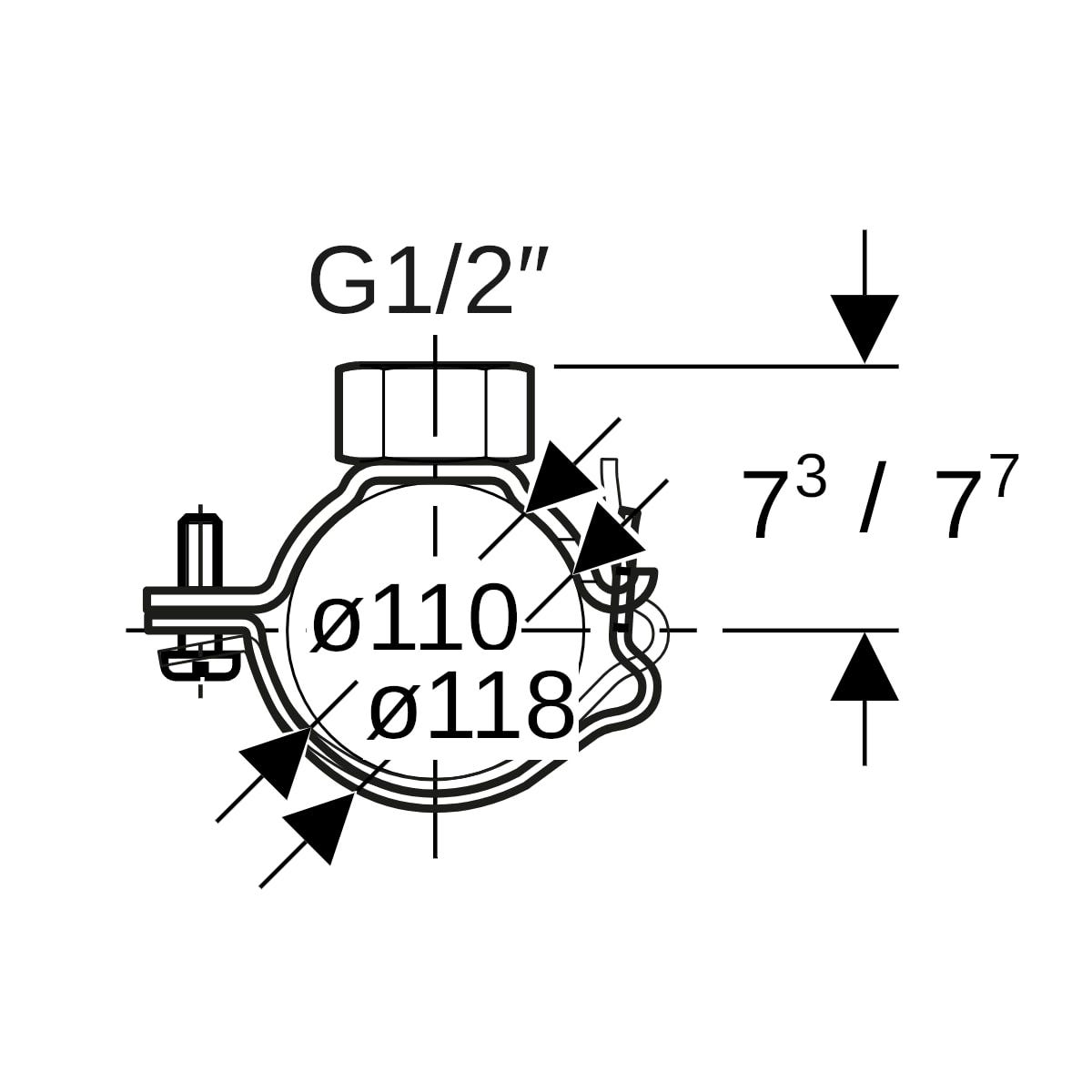 Rohrschelle mit Gewindemuffe G 1/2", verstellbar