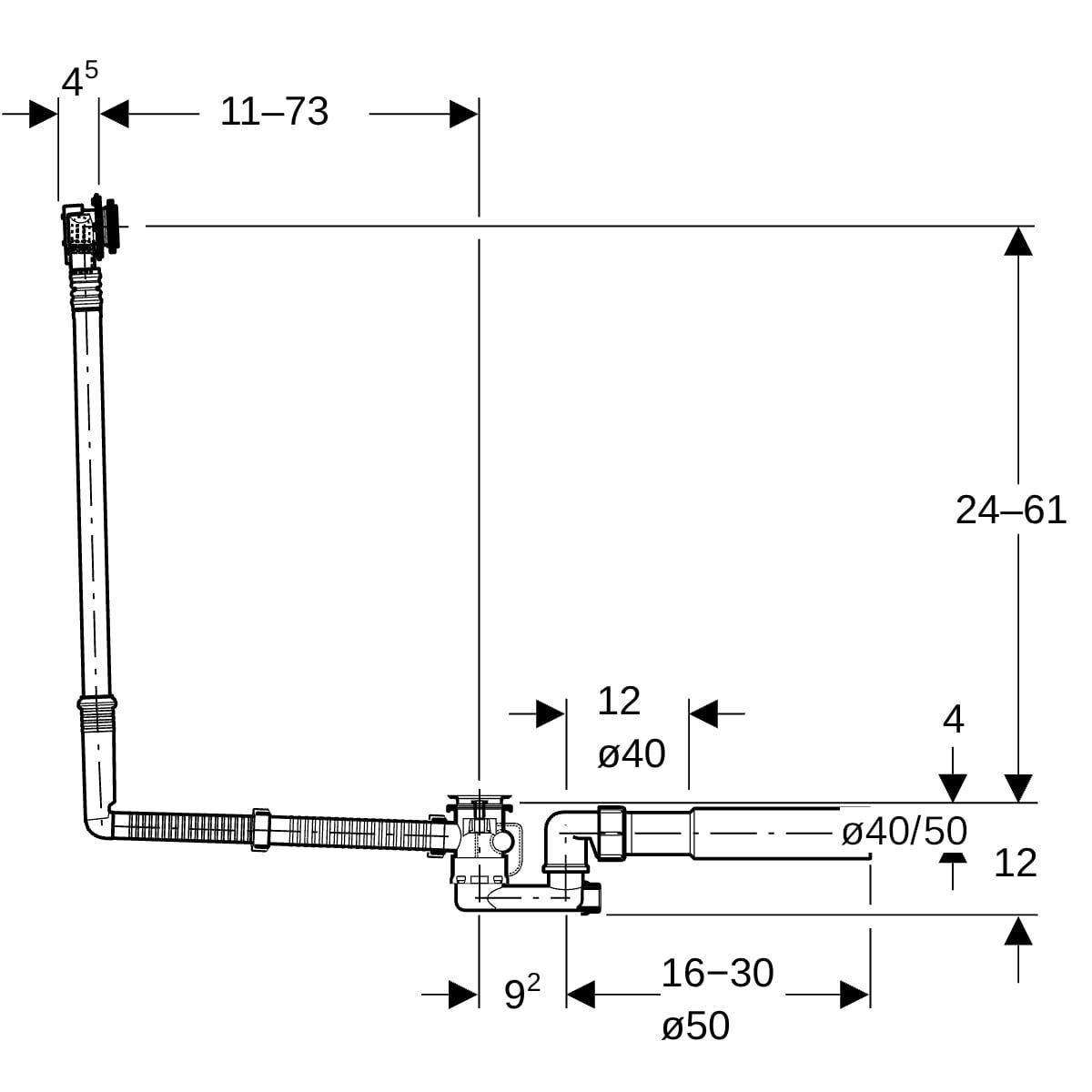 GEBERIT Badewannenablauf Rohbau-Set UNIVERSAL TOP