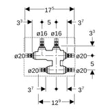 Geberit Mepla Kreuzungs-T-Stück mit Dämmbox: CW617N, d=20mm, d1=16mm, d2=20mm