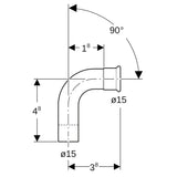 MAPRESS Edelstahl G Pressfitting Bogen (Gas) 90 Grad mit Schiebeende und Pressmuffe