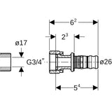 Geberit Mepla Übergang mit Überwurfmutter: CC499K, d=26mm