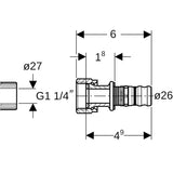 Geberit Mepla Übergang mit Überwurfmutter: CC499K, d=26mm