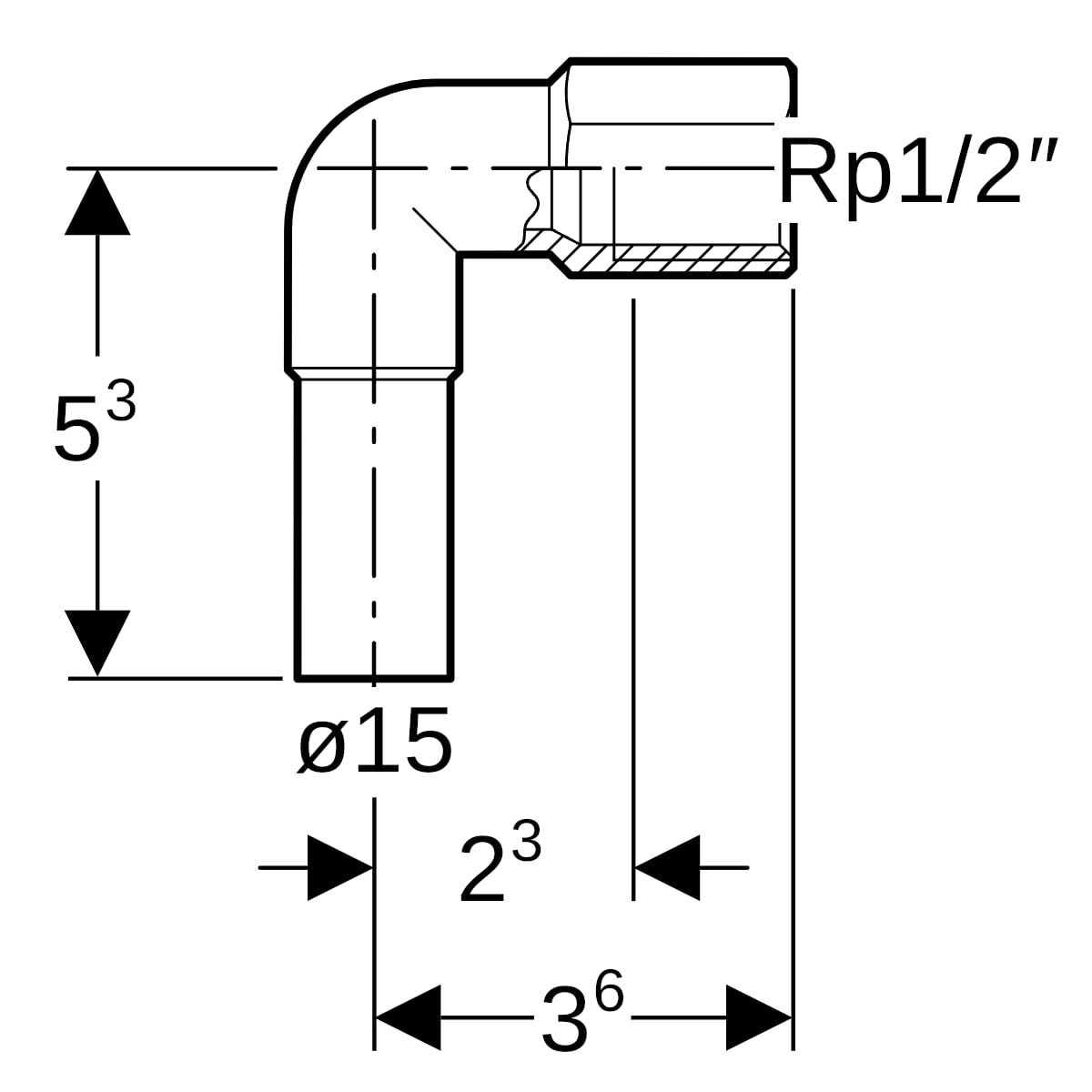 Geberit Mapress Edelstahl Übergangswinkel 90° mit Innengewinde und Einschubende: d=15mm, Rp=1/2″