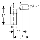Geberit Mapress Edelstahl Übergangswinkel 90° mit Innengewinde und Einschubende: d=15mm, Rp=1/2″