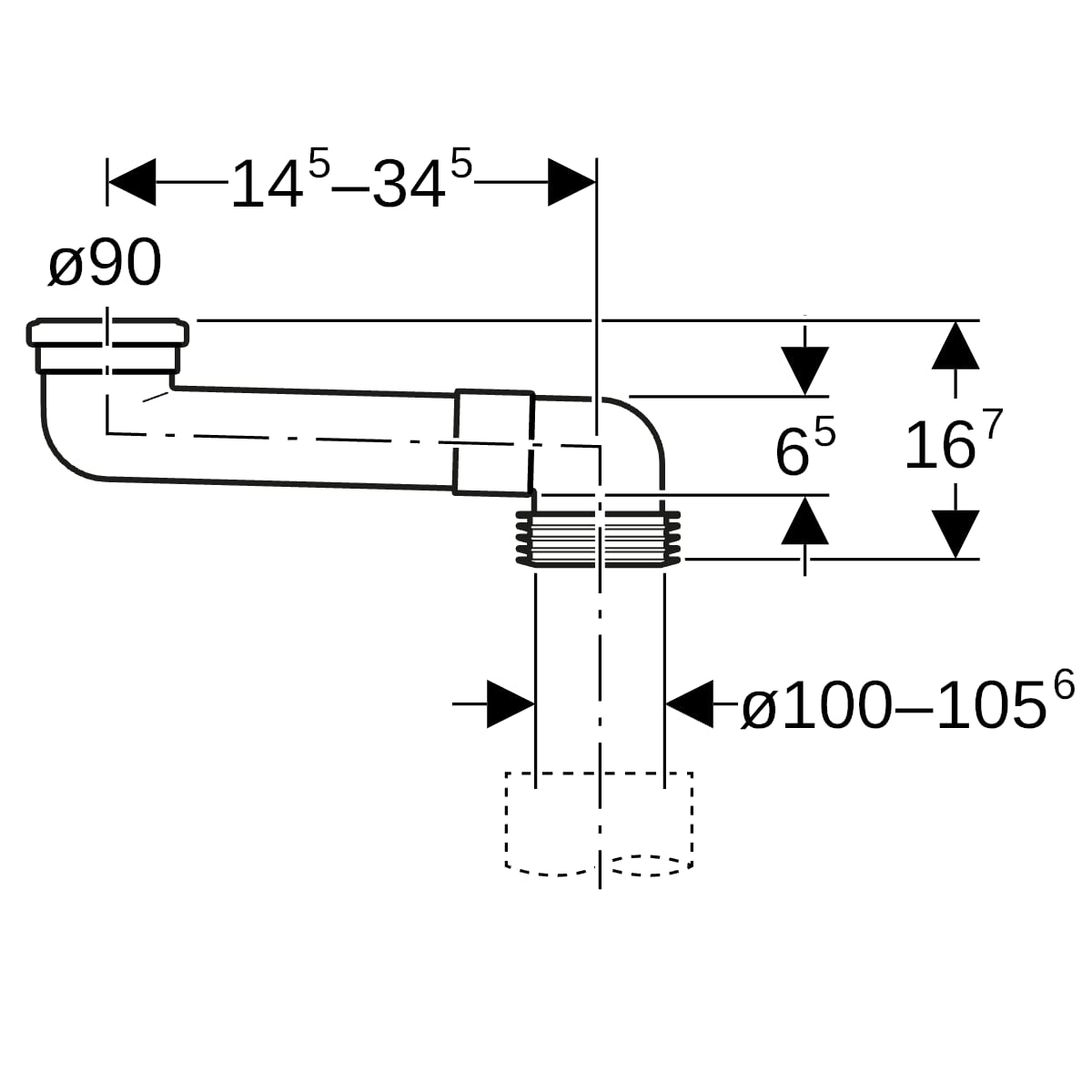 Geberit PVC Versprungbogen: d=90mm, di=100–105.6mm, grau