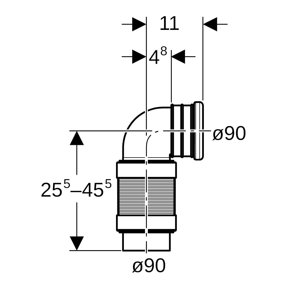Geberit PE Anschlussbogen 90° für WC, ausziehbar