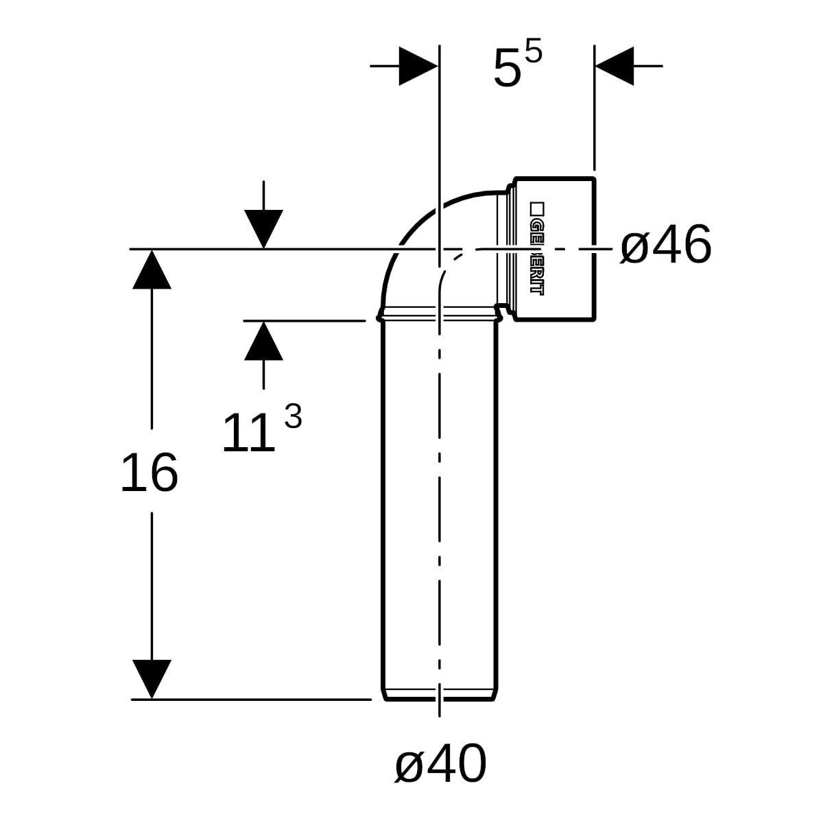 Geberit Silent-PP Anschlussbogen 90° lang: d=40mm, d1=46mm