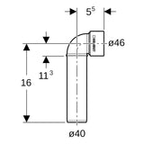 Geberit Silent-PP Anschlussbogen 90° lang: d=40mm, d1=46mm