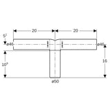 Geberit Silent-PP Doppelanschlussbogen 90° verlängert: d=50mm, d1=46mm, d2=46mm