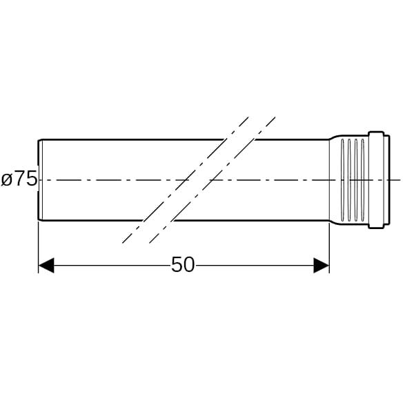 Geberit Silent-Pro Rohr mit Muffe: d=75mm, L=50cm