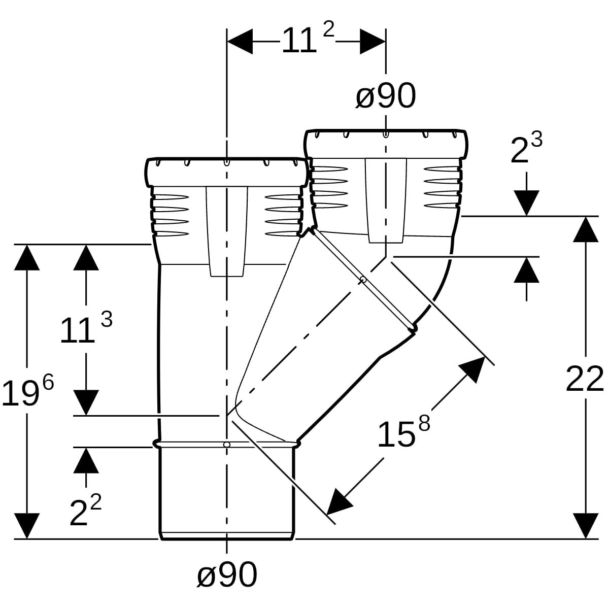 Geberit Silent-Pro Parallelabzweig 45°