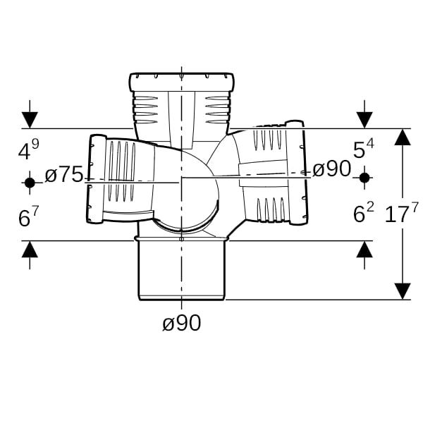 Geberit Silent-Pro Schachtbogenabzweig rechts 4-Anschluss-Fitting