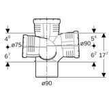 Geberit Silent-Pro Schachtbogenabzweig rechts 4-Anschluss-Fitting