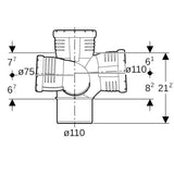 Geberit Silent-Pro Schachtbogenabzweig rechts 4-Anschluss-Fitting