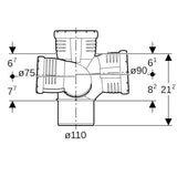 Geberit Silent-Pro Schachtbogenabzweig rechts 4-Anschluss-Fitting