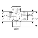 Geberit Silent-Pro Schachtbogenabzweig rechts 4-Anschluss-Fitting