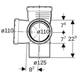 Geberit Silent-Pro Eckabzweig 87,5Grad, Fitting mit 4 Anschlüssen, Schiebeende/Schiebehülse