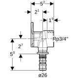 Geberit Mepla Anschlusswinkel 90° CC499K aus Bronze, rechtwinklig, unbehandelt, systemgebunden