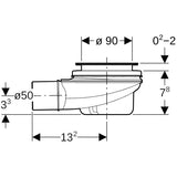 Geberit Duschwannenablauf d90, Sperrwasserhöhe 50 mm, Abgang aus PP: d=50mm, Anschlussstutzen=PP