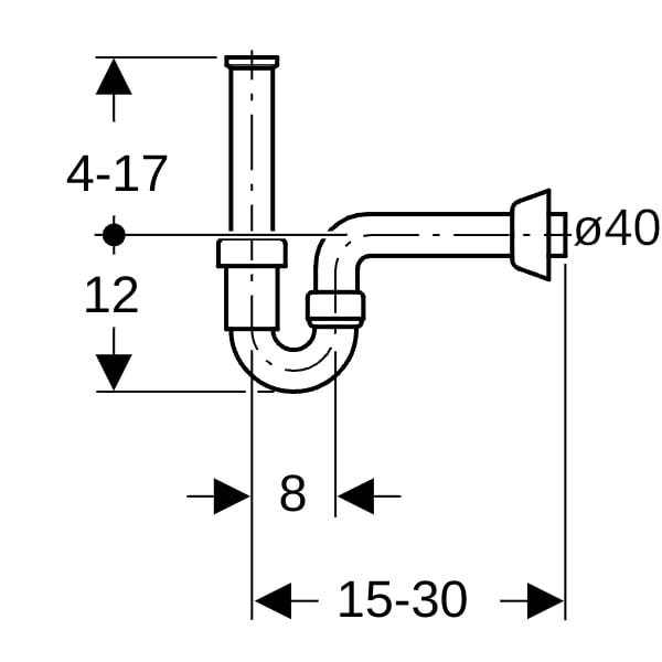 Geberit Rohrbogenveruchsverschluss für Waschbecken und Bidet, Abgang horizontal: d=40mm, G=1 1/4″, weiß-alpin