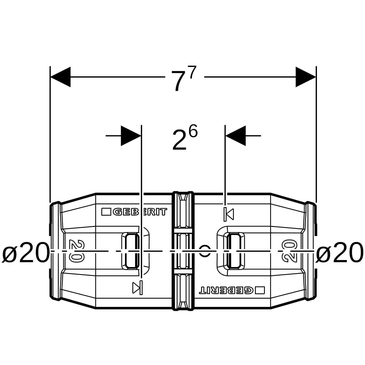 Geberit PushFit Kupplung: PVDF, d=20mm