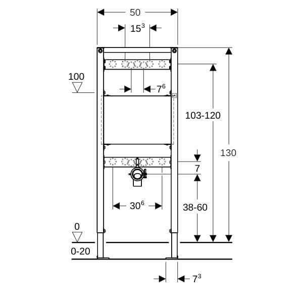 Geberit Duofix Element für Ausgussbecken, 130 cm, Wandarmatur AP