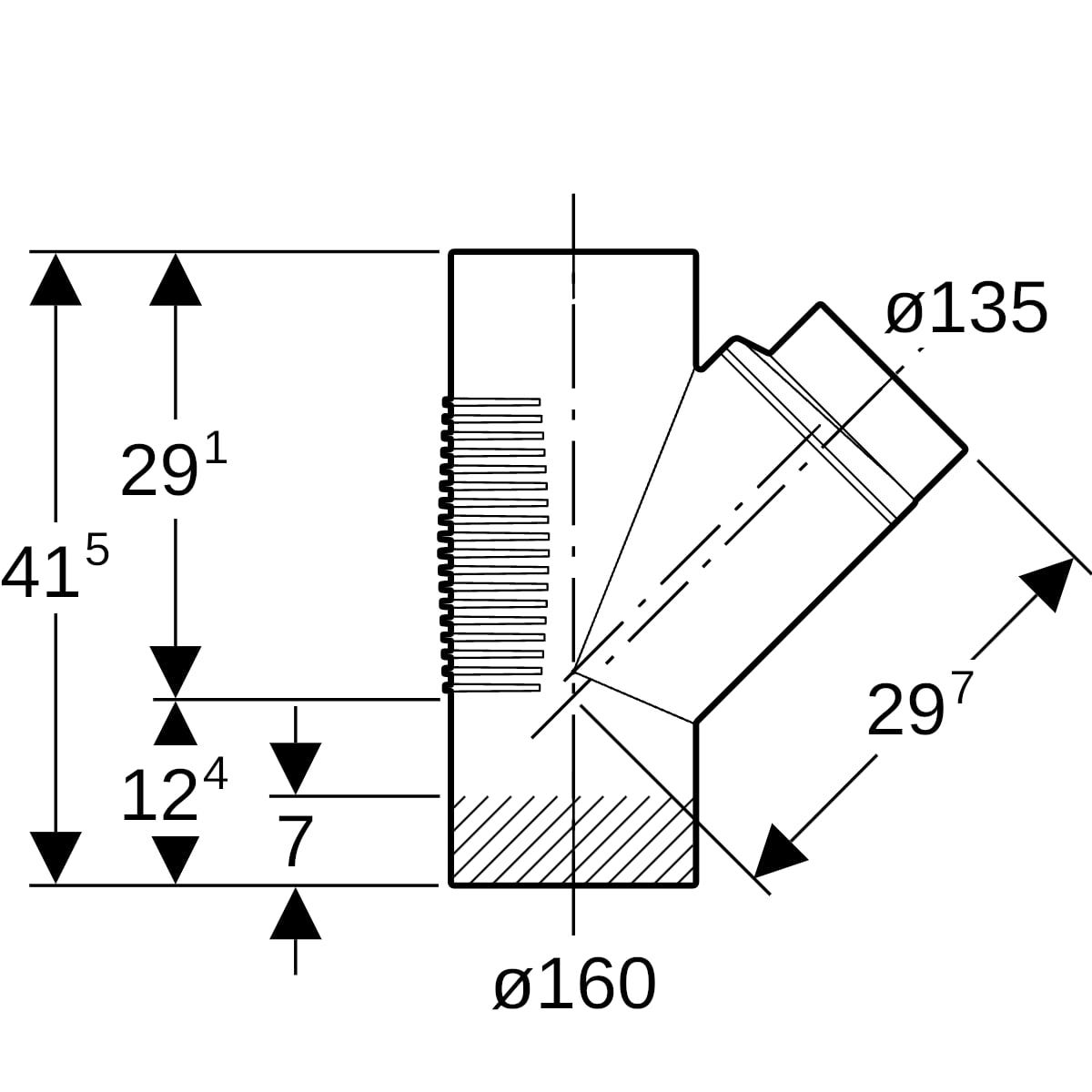 Geberit Silent-db20 Abzweig 45° T-Stück aus Polyethylen (PE), schwarz, systemgebunden