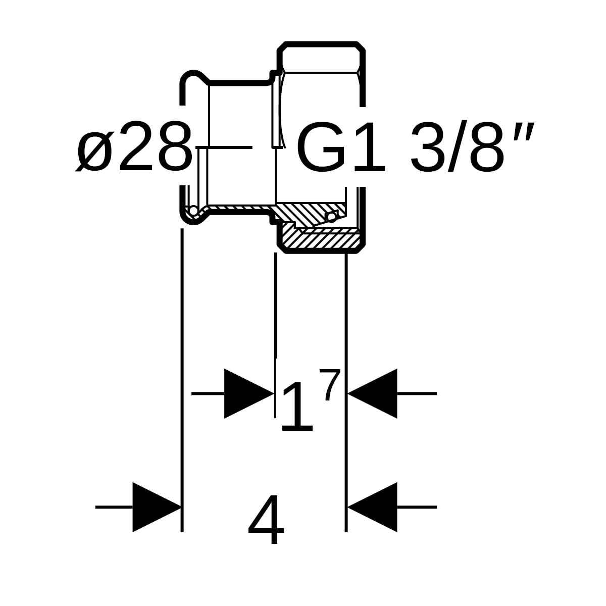 Geberit Mapress Kupfer Übergang mit Überwurfmutter (Gas): CW602N, d=28mm, G=1 3/8″