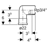 Geberit Mapress Edelstahl Übergangswinkel 90° mit Innengewinde