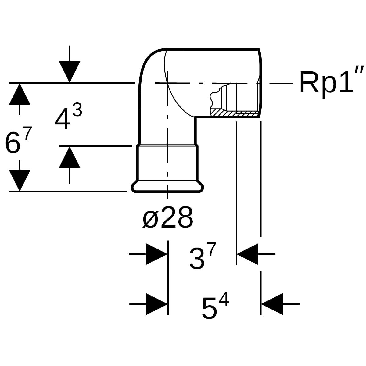Geberit Mapress Edelstahl Übergangswinkel 90° mit Innengewinde
