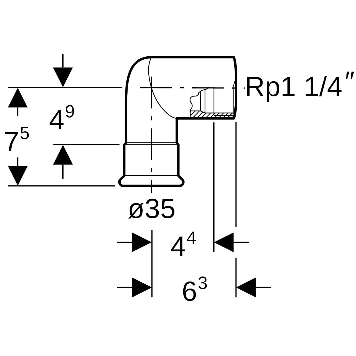 Geberit Mapress Edelstahl Übergangswinkel 90° mit Innengewinde