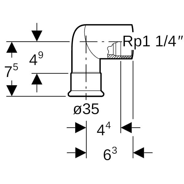 MAPRESS Edelstahl G Pressfitting Übergangswinkel mit 90°-Bogen (Gas), Pressmuffe zu Innengewinde zylindrisch BSPT-Rp