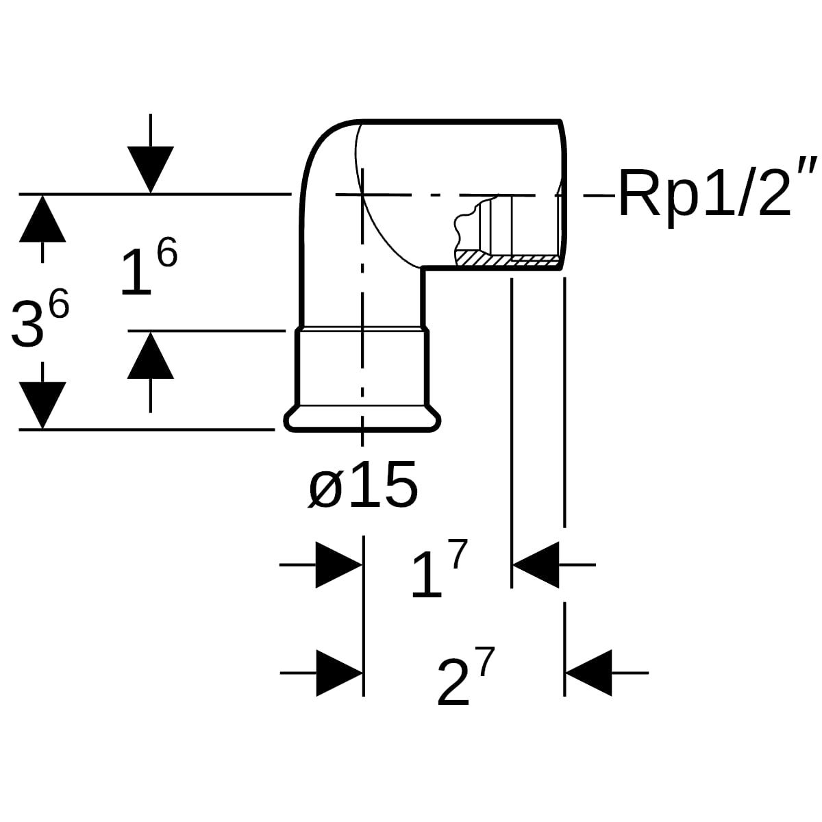 MAPRESS Kupfer Gas Übergangswinkel mit Innengewinde, 90°