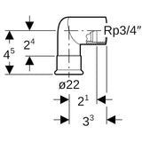 MAPRESS Kupfer Gas Übergangswinkel mit Innengewinde, 90°