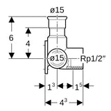 Geberit Mapress Edelstahl Eckanschlusswinkel 90°: d=15mm, Rp=1/2″, d1=15mm, L1=4.3cm