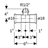 Geberit Mapress Edelstahl T-Stück mit Außengewinde: d=18mm, R=1/2″, d1=18mm