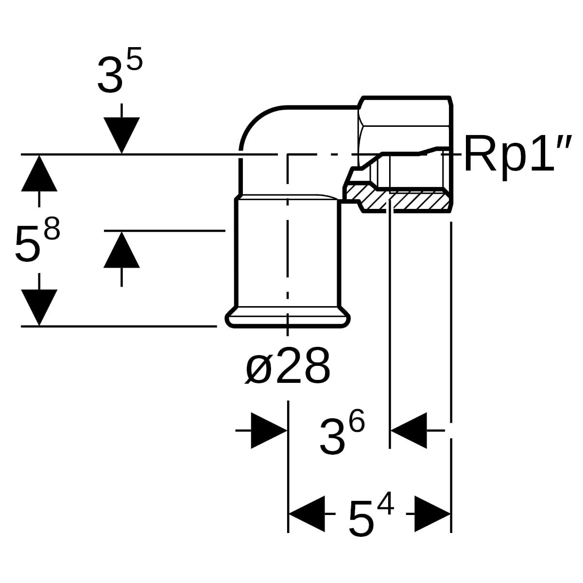 MAPRESS C-Stahl Übergangswinkel 90° Pressmuffe auf Innengewinde zylindrisch BSPT-Rp