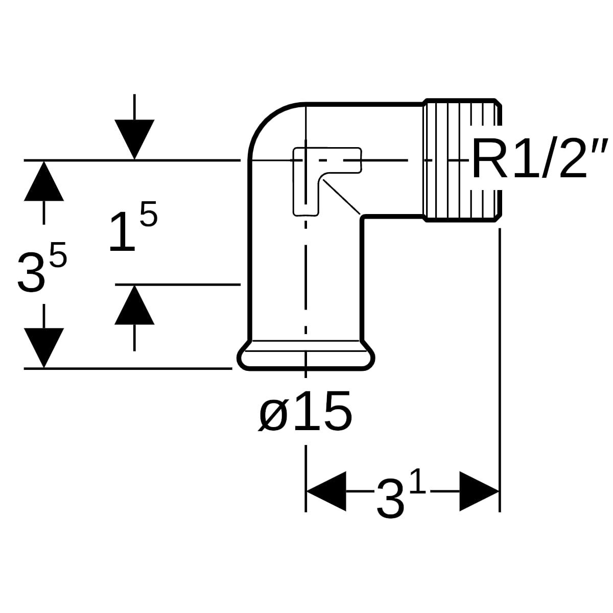 Geberit Mapress C-Stahl Übergangswinkel 90° mit Außengewinde: d=15mm, R=1/2″