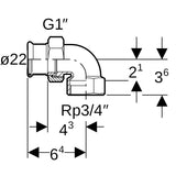 MAPRESS Kupfer(Rg) 90° Winkelverschraubung, Pressmuffe - Innengewinde zylindrisch BSPT-Rp