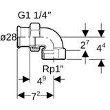 MAPRESS Kupfer(Rg) 90° Winkelverschraubung, Pressmuffe - Innengewinde zylindrisch BSPT-Rp