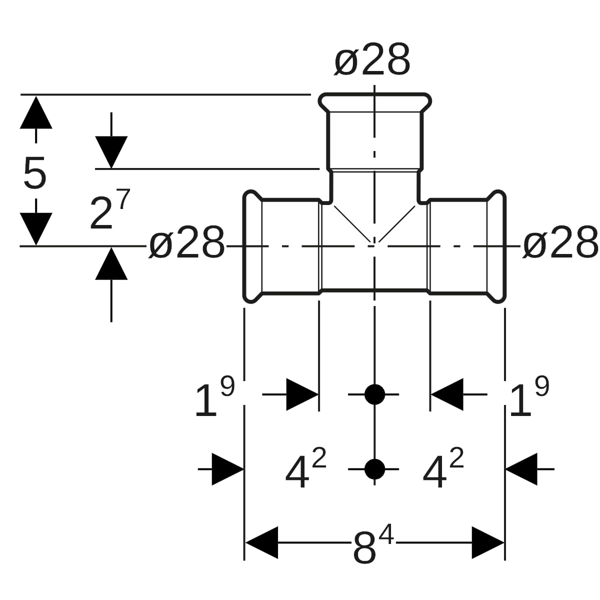 MAPRESS Edelstahl T-Stück, 90°-Pressmuffe (LABS-frei) (LABS-frei)