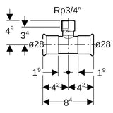 MAPRESS Edelstahl G Pressfitting T-Stück (Gas), 90° mit Pressmuffe und Innengewinde zylindrisch BSPT-Rp
