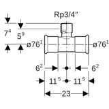 MAPRESS Edelstahl G Pressfitting T-Stück (Gas), 90° mit Pressmuffe und Innengewinde zylindrisch BSPT-Rp