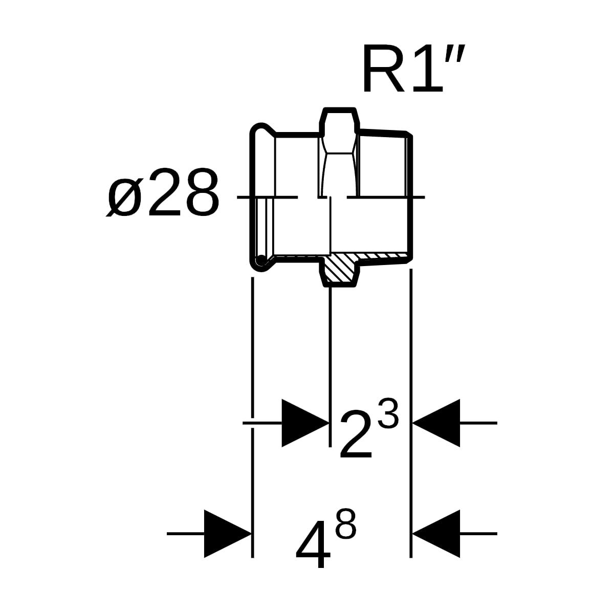 MAPRESS Edelstahl G Pressfitting Übergangsstück (Gas), gerade, Pressmuffe zu Außengewinde konisch BSPT-R