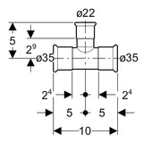 MAPRESS Edelstahl G Pressfitting T-Stück reduziert (Gas), 90°